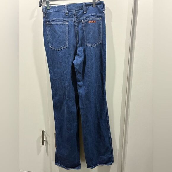 Vintage Rustler Wrangler Misses Jeans 12 LONG USA Dark Wash Straight Leg Denim - Picture 2 of 7